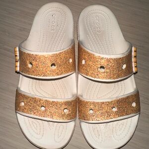 Crocs Glittery Gold Slide Sandals
